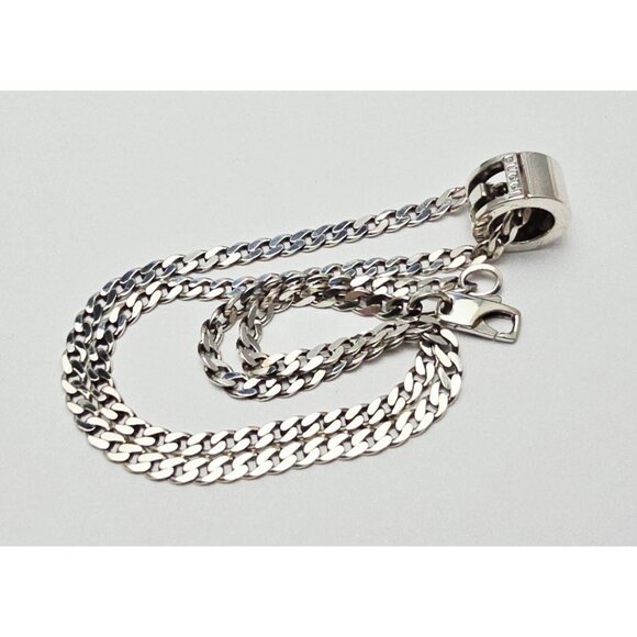 Gucci G Cut Out Round Circle Sterling Silver Charm Pendant Curb Chain Necklace - Picture 7 of 16
